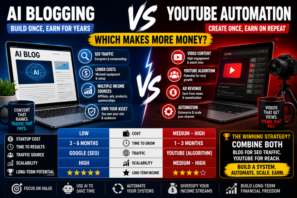 ai blogging vs youtube automation